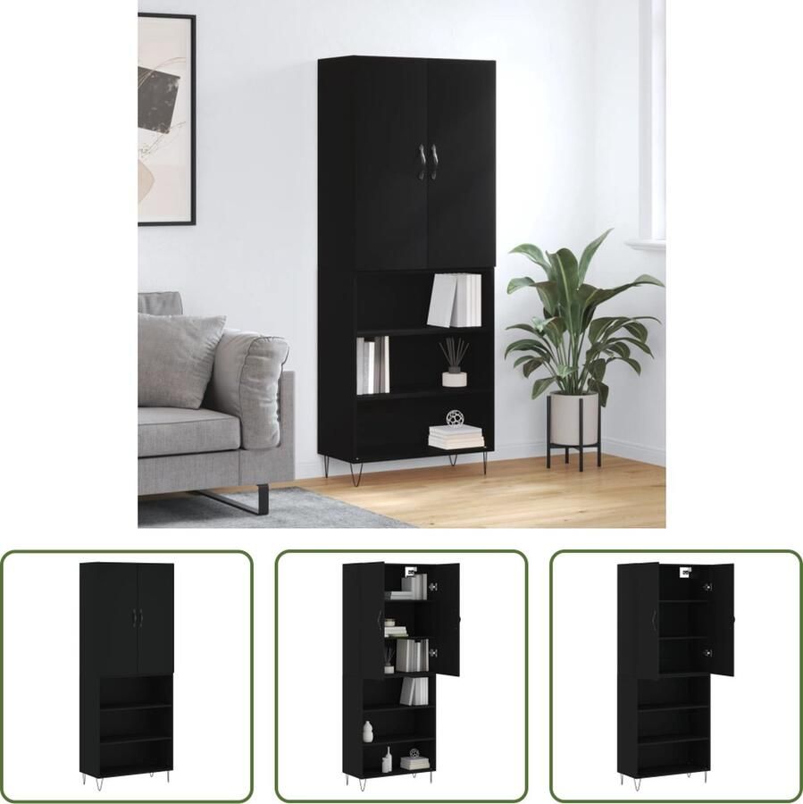 VidaXL The Living Store Opbergkast Hoge kast Zwart 69.5 x 34 x 180 cm (B x D x H) Duurzaam materiaal