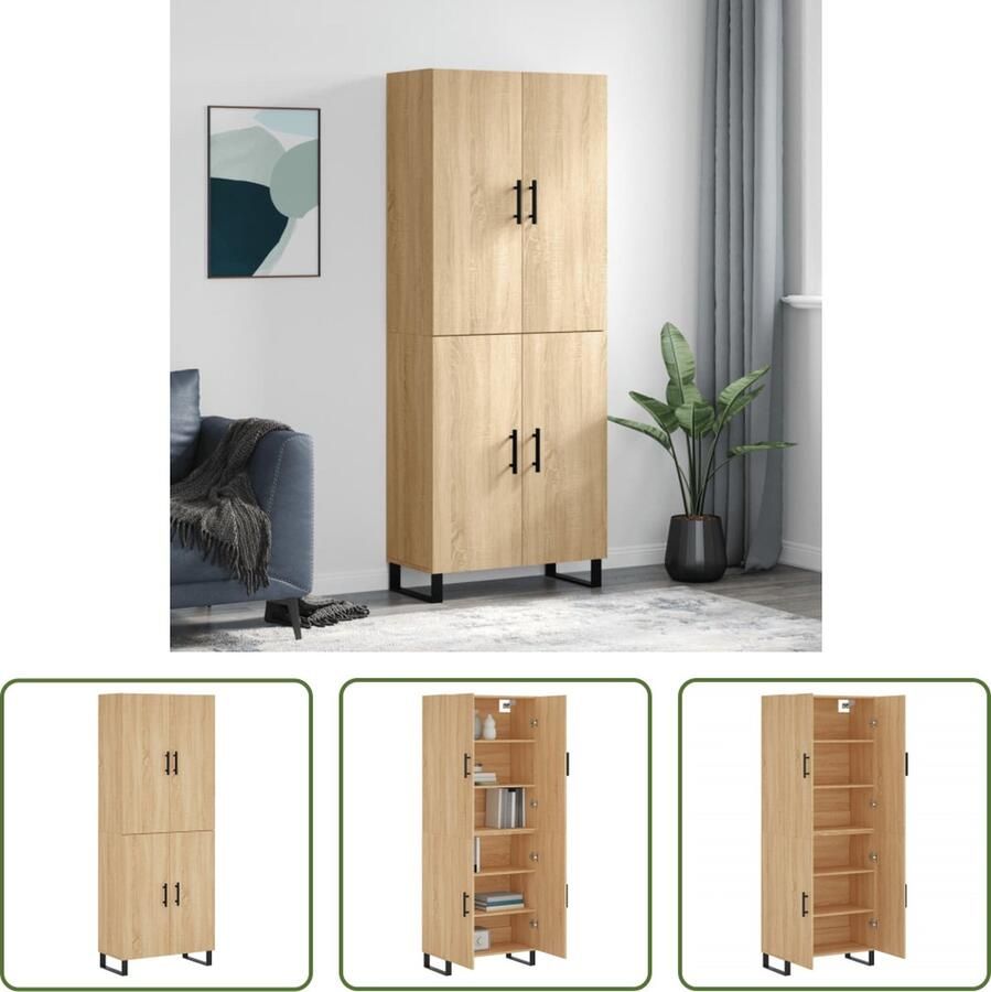 VidaXL The Living Store Opbergkast Sonoma Eiken 69.5 x 34 x 180 cm Metalen Voeten