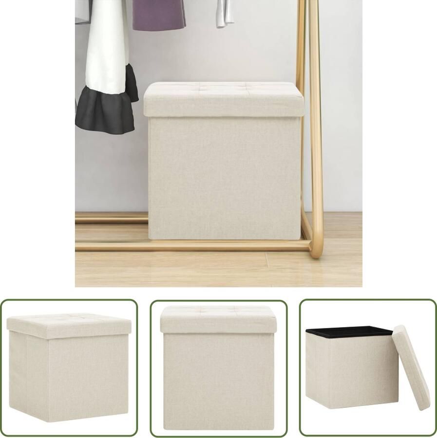 VidaXL The Living Store Opbergkruk Crèmewit 38 x 38 x 38 cm Inklapbaar - Foto 2