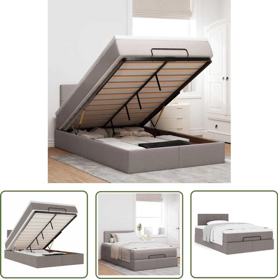 VidaXL The Living Store Ottoman bed met matras 120x190 cm stof taupe Ottoman Bed Boxspring Bed Tweepersoonsbed Slaapcomfort Opbergruimte