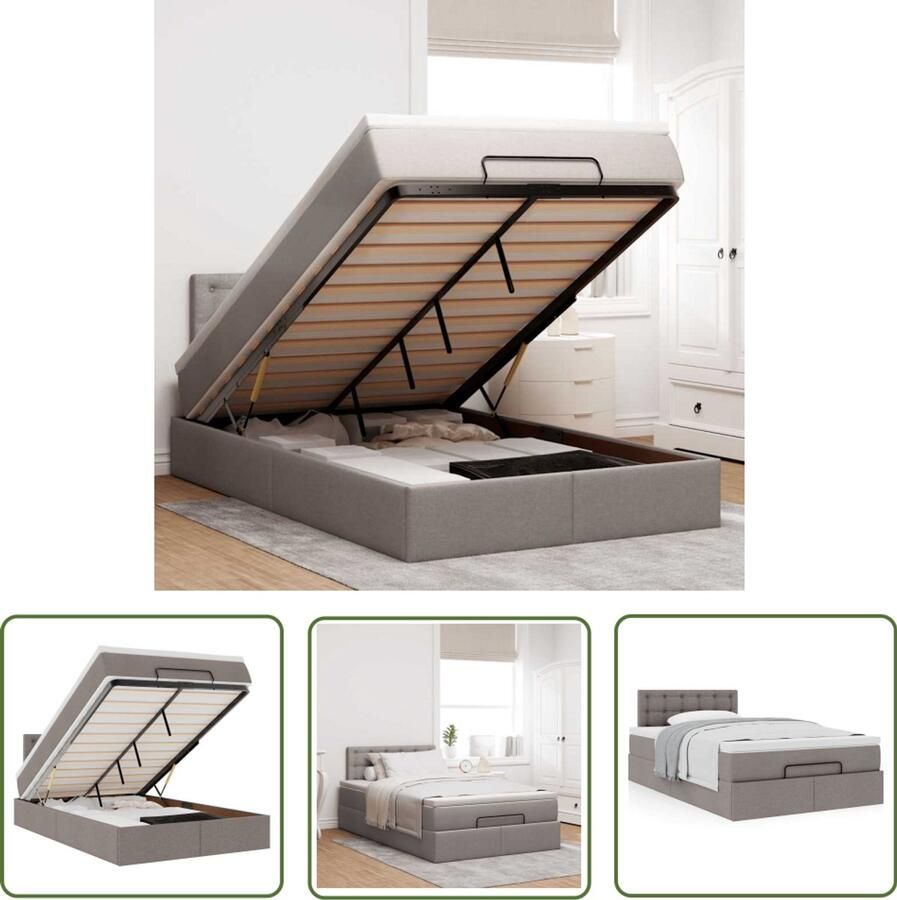 VidaXL The Living Store Ottoman bed met matras 120x200cm stof taupe Ottoman Bed Boxspring Bed Tweepersoonsbed Slaapcomfort Pocketveringmatras