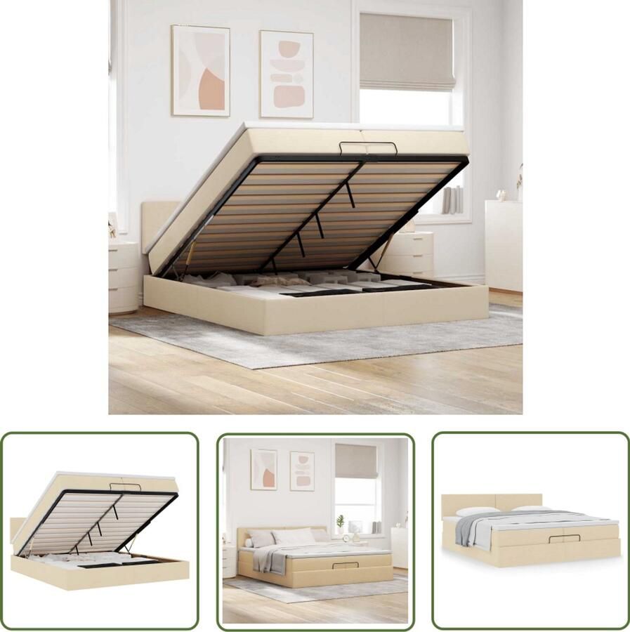 VidaXL The Living Store Ottoman bed met matras 200x200 cm stof crèmekleurig Ottoman Bed Tweepersoons Bed Boxspring Bed Met Opbergruimte Luxe Bed