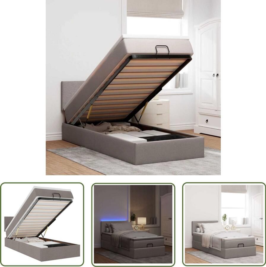 VidaXL The Living Store Ottoman bed met matras en LED's 80x200cm stof taupe Ottoman Bed Boxspring Bed Tweepersoons Bed Stapelbaar Bed Led Lamp