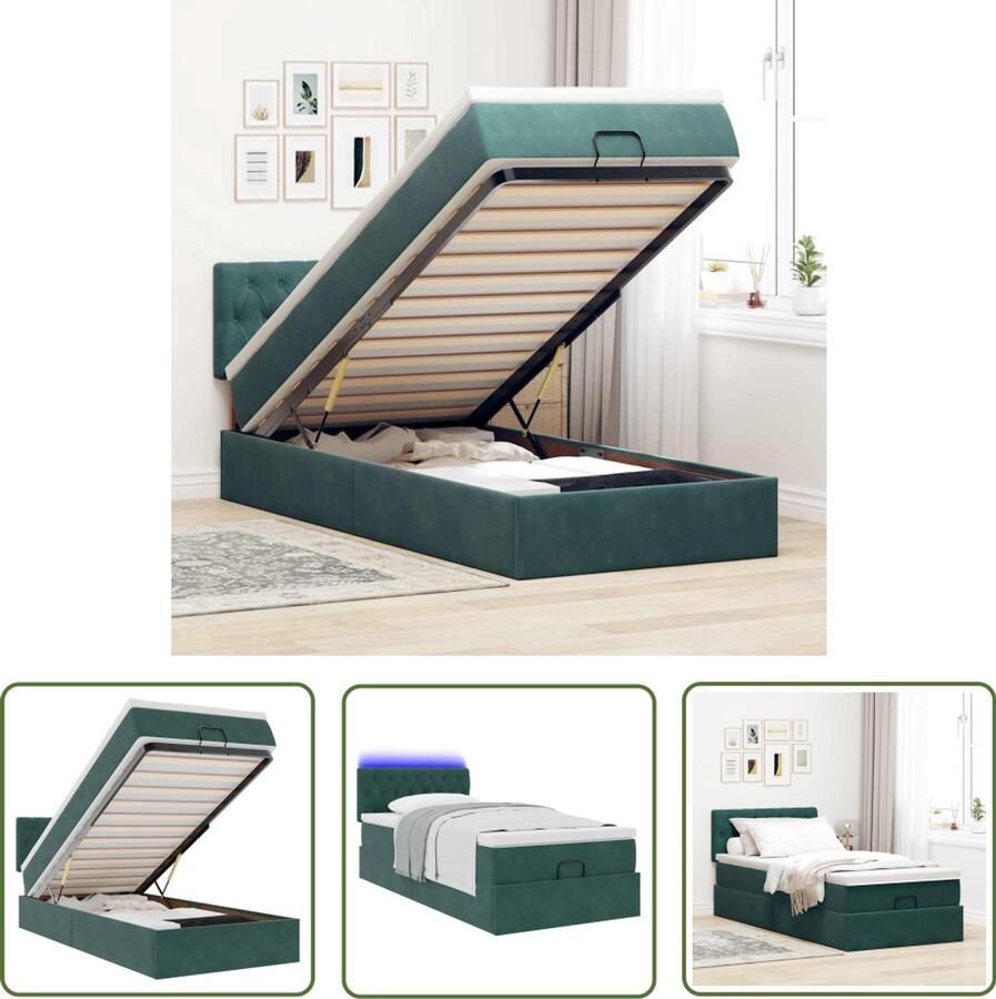 VidaXL The Living Store Ottoman bed met matras en LED's 90x190cm fluweel donkergroen Ottoman Bed Boxspring Bed Tweepersoons Bed Kingsize Bed Stapelbaar Bed