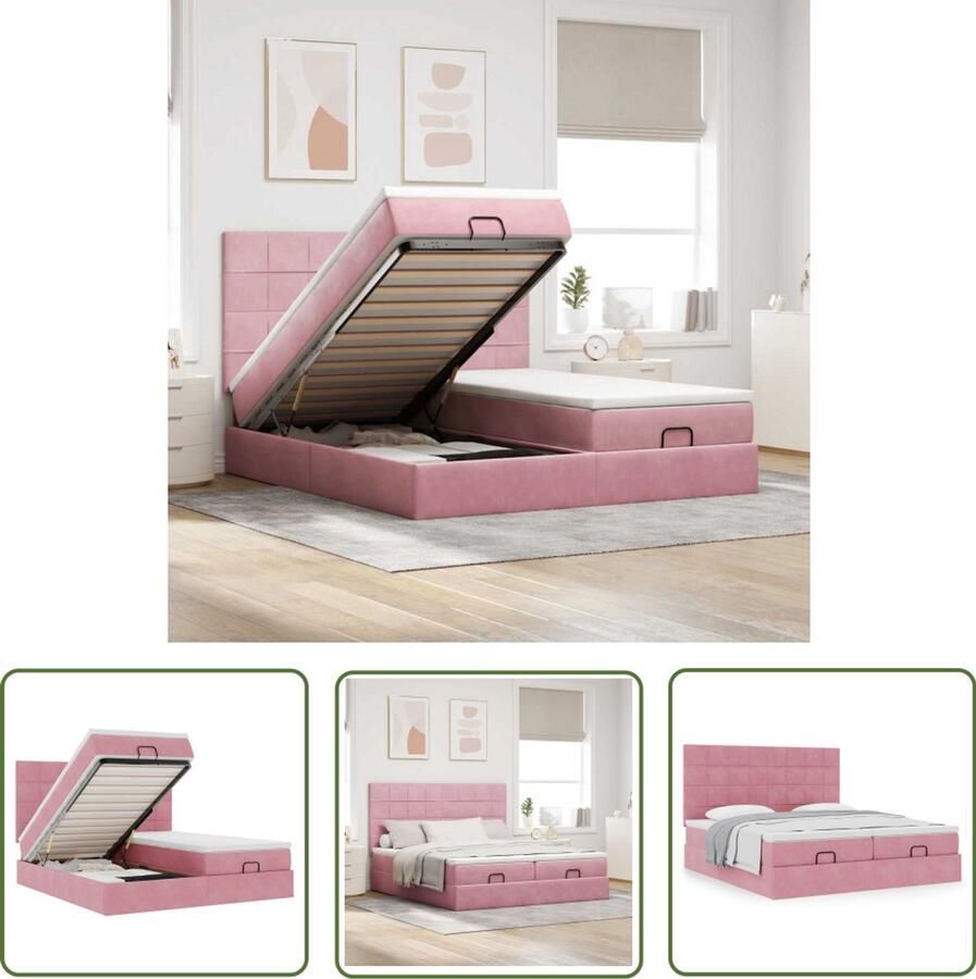 VidaXL The Living Store Ottoman bed met matrassen 160x200cm fluweel roze Ottoman Bed Boxspring Bed Velvet Bed Tweepersoonsbed Slaapcomfort