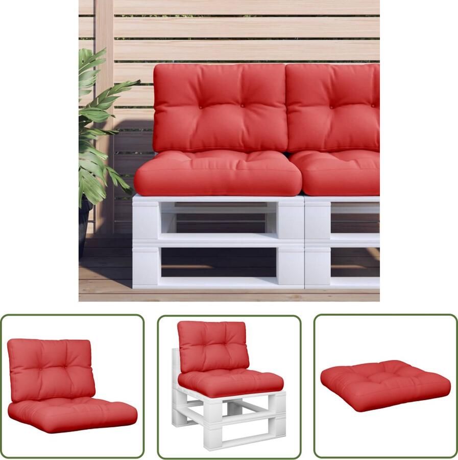 The Living Store Palletkussens 60 x 60 x 12 cm Rood Polyester Holle Vezel Palletkussens Tuinstoelen Outdoordecoratie Balkon Accessoires Lounge Set