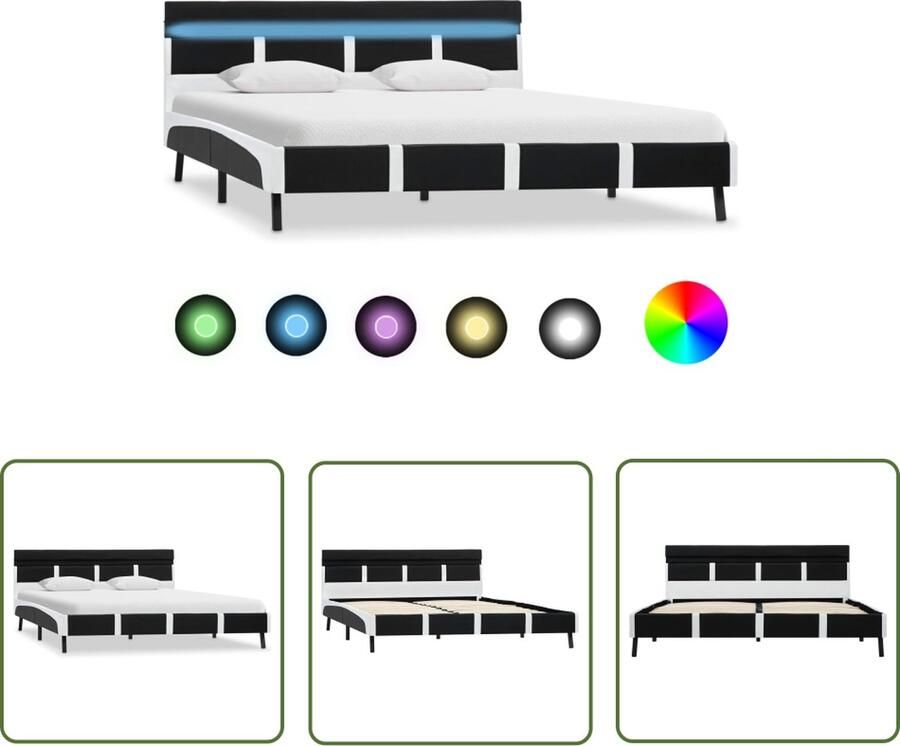 The Living Store Bedframe met LED kunstleer zwart 140x200 cm Bedframe Bedframes Bed Bedden Tweepersoonsbed Tweepersoonsbedden Slaapkamermeubilair Slaapkamermeubel Slaapkamermeubels Slaapkamermeubelen Slaapmeubel