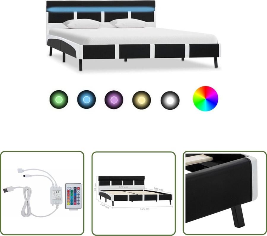 The Living Store Bedframe met LED kunstleer zwart 120x200 cm Bedframe Bedframes Bed Bedden Tweepersoonsbed Tweepersoonsbedden Slaapkamermeubilair Slaapkamermeubel Slaapkamermeubels Slaapkamermeubelen Slaapmeubel