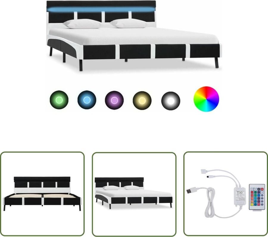 The Living Store Bedframe met LED kunstleer zwart 160x200 cm Bedframe Bedframes Bed Bedden Tweepersoonsbed Tweepersoonsbedden Slaapkamermeubilair Slaapkamermeubel Slaapkamermeubels Slaapkamermeubelen Slaapmeubel