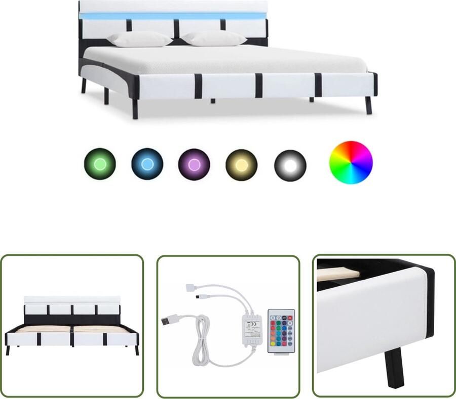 The Living Store Bedframe met LED kunstleer wit 160x200 cm Bedframe Bedframes Bed Bedden Tweepersoonsbed Tweepersoonsbedden Slaapkamermeubilair Slaapkamermeubel Slaapkamermeubels Slaapkamermeubelen Slaapmeubel - Foto 2