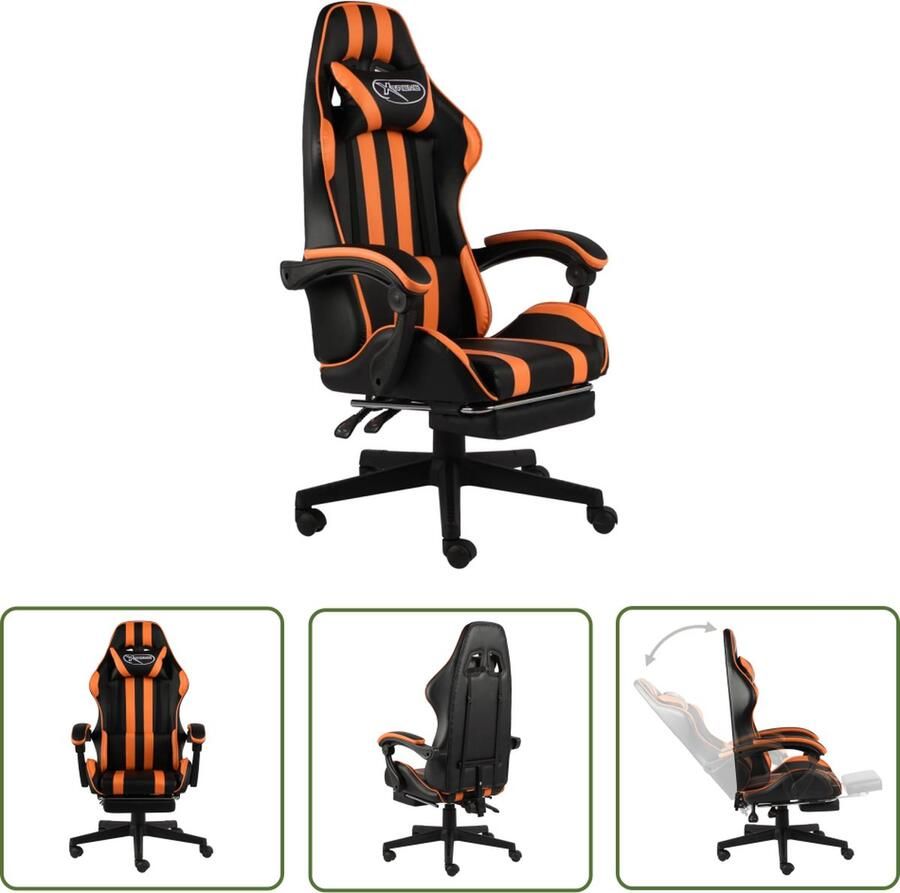 The Living Store Racestoel Race Zwart Oranje 62x69x(115-130)cm Kunstleer Verstelbaar Gamingstoel Racecarstoelen Bureaustoel Ergonomische Stoel Gaming Accessoires - Foto 3