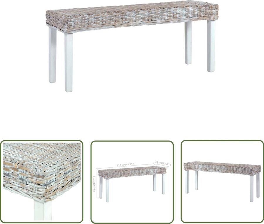 VidaXL The Living Store Rattan Bank Eetkamerbank 110x35x45 cm Wit Kubu Rattan en Mangohout