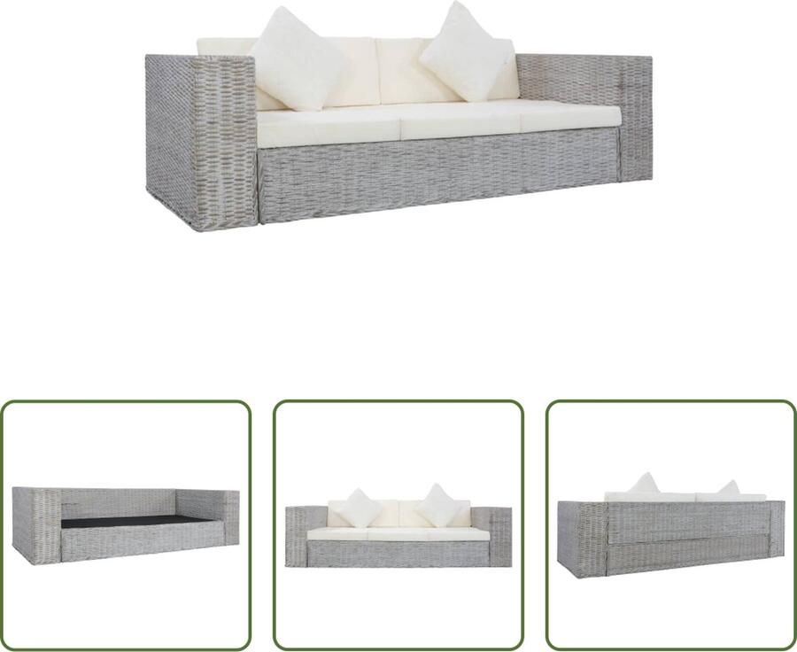 VidaXL The Living Store Rattanbank Driezits Grijs 200 x 80 x 61 cm Kubu rattan Mangohout - Foto 2