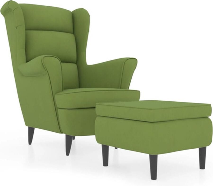 VidaXL The Living Store Relaxstoel Armstoel en Voetenbank Lichtgroen 81x90x96.5 cm Fluwelen materiaal