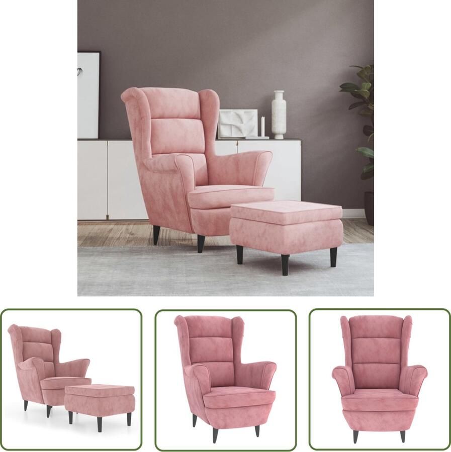VidaXL The Living Store Relaxstoel Armstoel Roze Fluweel 81 x 90 x 96.5 cm Max 110 kg Met Voetenbank Montage Vereist - Foto 2