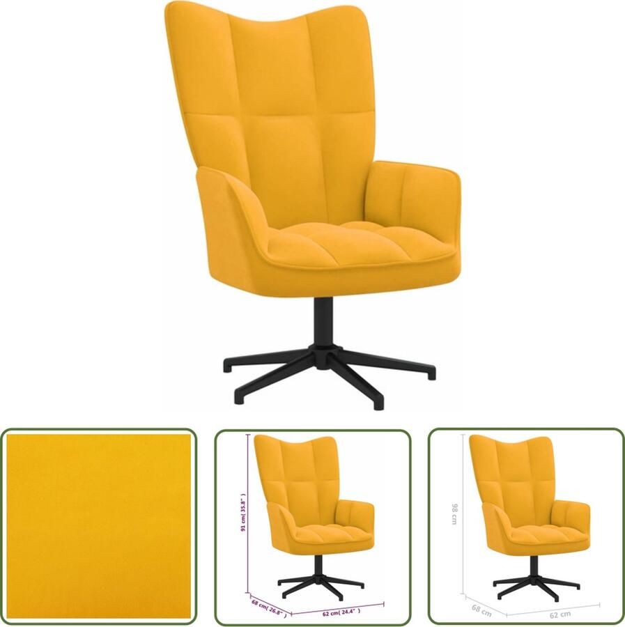 The Living Store Relaxstoel 360 Mosterdgeel Fluweel 62 x 68 x 91 cm Relaxfauteuil Fluweel Fauteuil Mustard Geel Lounge Stoel Comfortabele Stoel