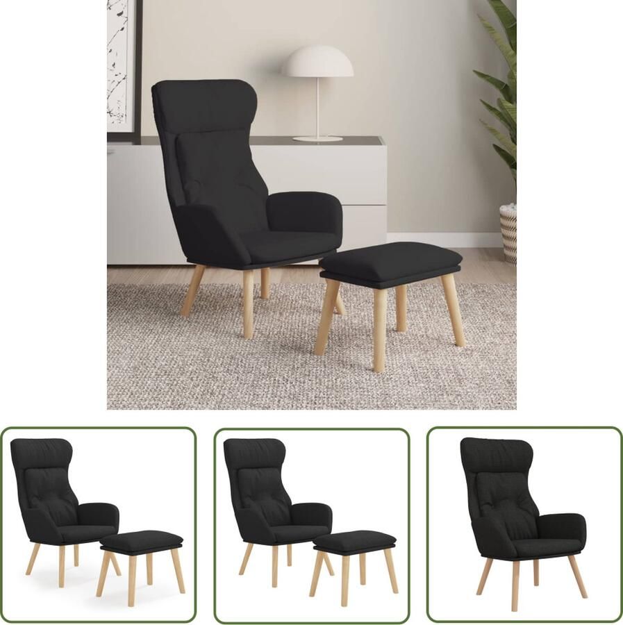 VidaXL The Living Store Relaxstoel Massief Rubberwood 70 x 77 x 94 cm Zwart