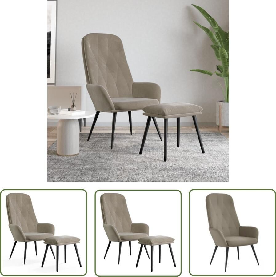 VidaXL The Living Store Relaxstoel Metaal 70x77x98 cm Lichtgrijs fluweel