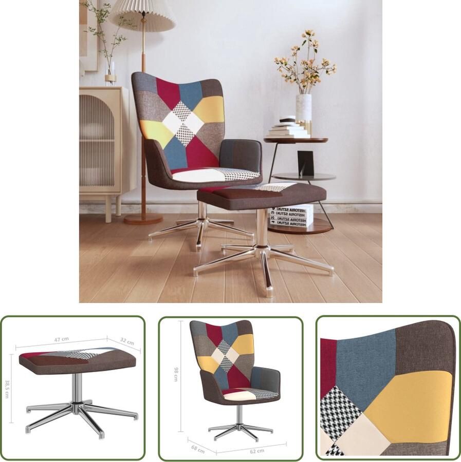 VidaXL The Living Store Relaxstoel Patchwork Meerkleurig 62 x 68 x 98 cm Draaibaar - Foto 2