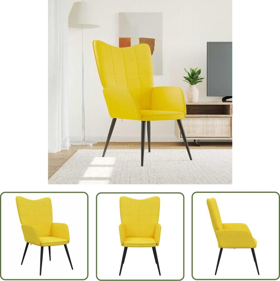 The Living Store Relaxstoel Blokpatroon Polyester Staal 61x70x96.5 cm Mosterdgeel Relaxfauteuil Mosterdgeel Blokkpatroon Lounge Stoel Fauteuiltje - Foto 2