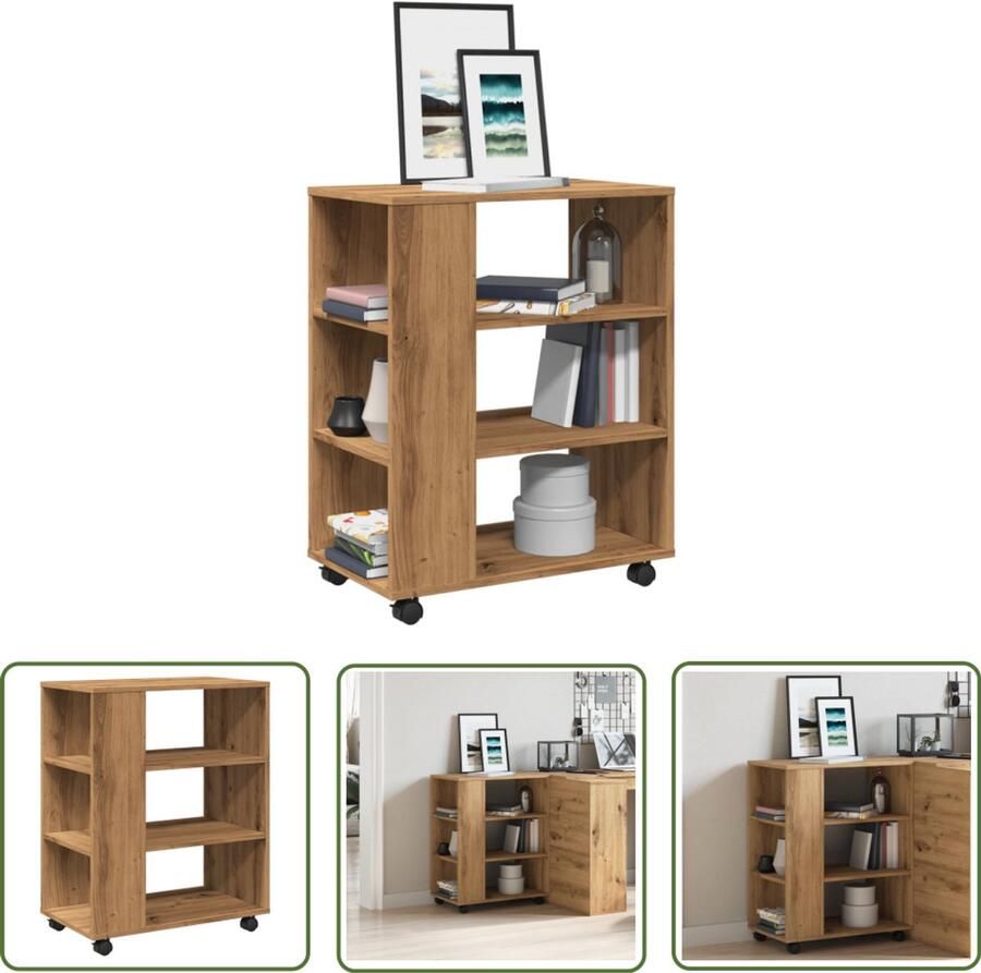 VidaXL The Living Store Rolkast 60x35x75 cm bewerkt hout artisanaal eikenkleurig Rolkast Houten Kast Opbergkast Salontafel Multifunctionele Kast