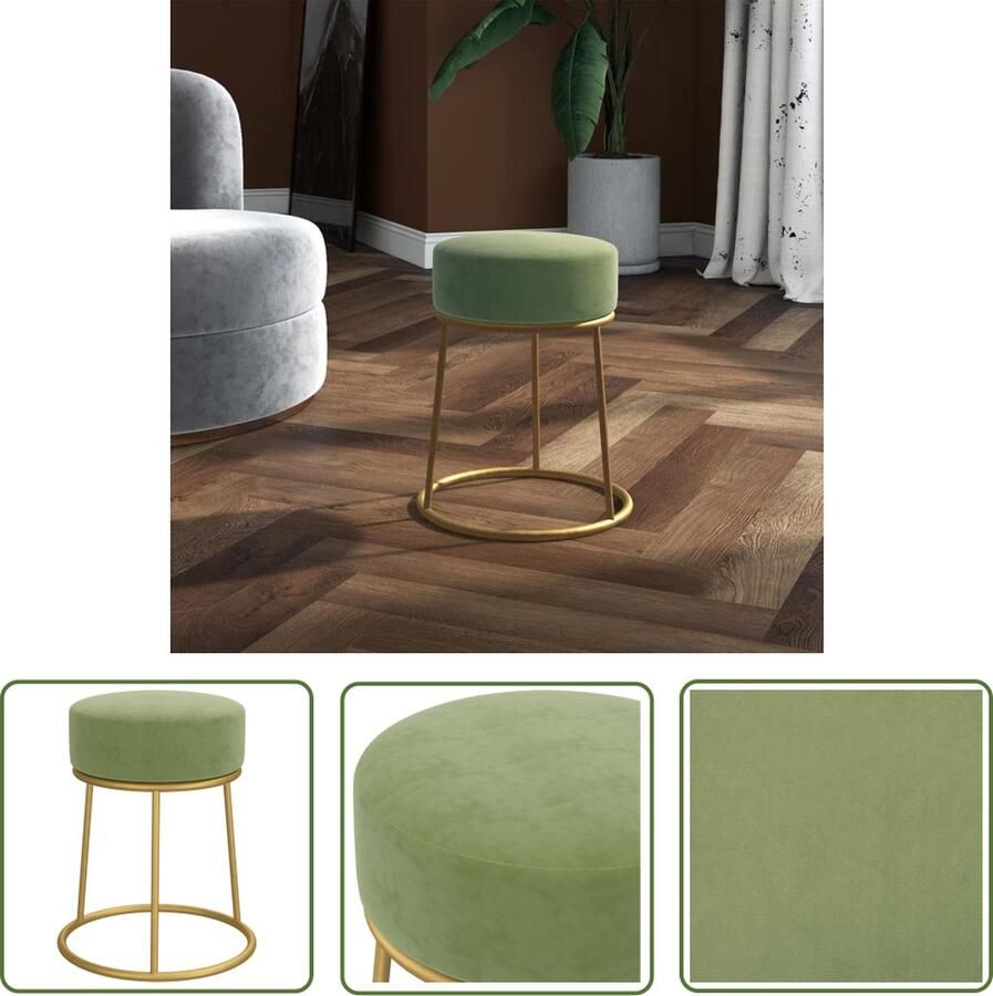 VidaXL The Living Store Ronde Hocker Fluweel Mosterdgroen 30 x 38 cm Montage vereist - Foto 2