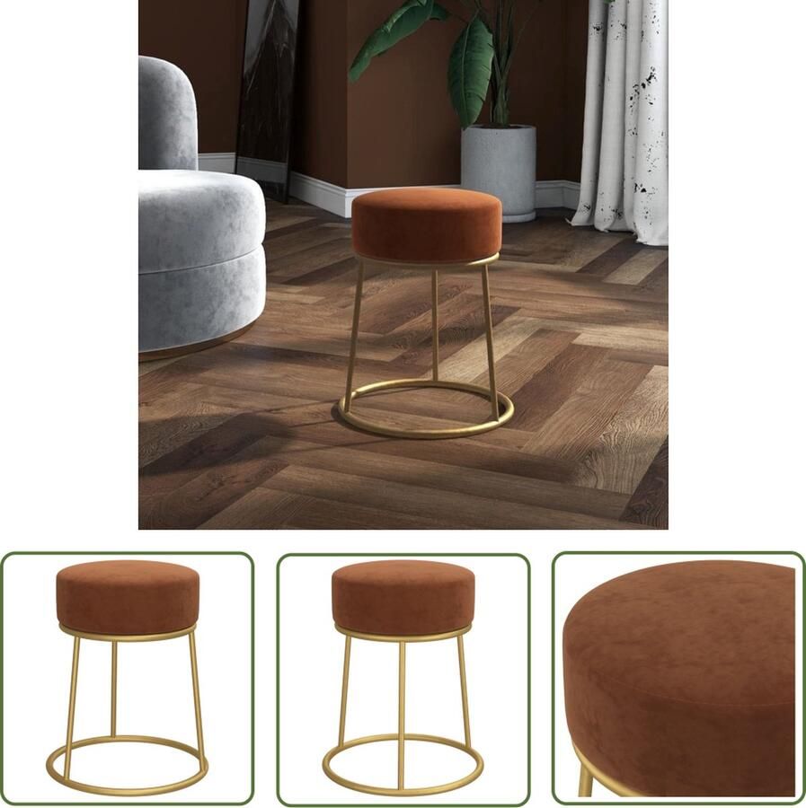 VidaXL The Living Store Ronde Hocker Zacht Fluweel Bruin en Goud 30 x 38 cm Montage vereist - Foto 2