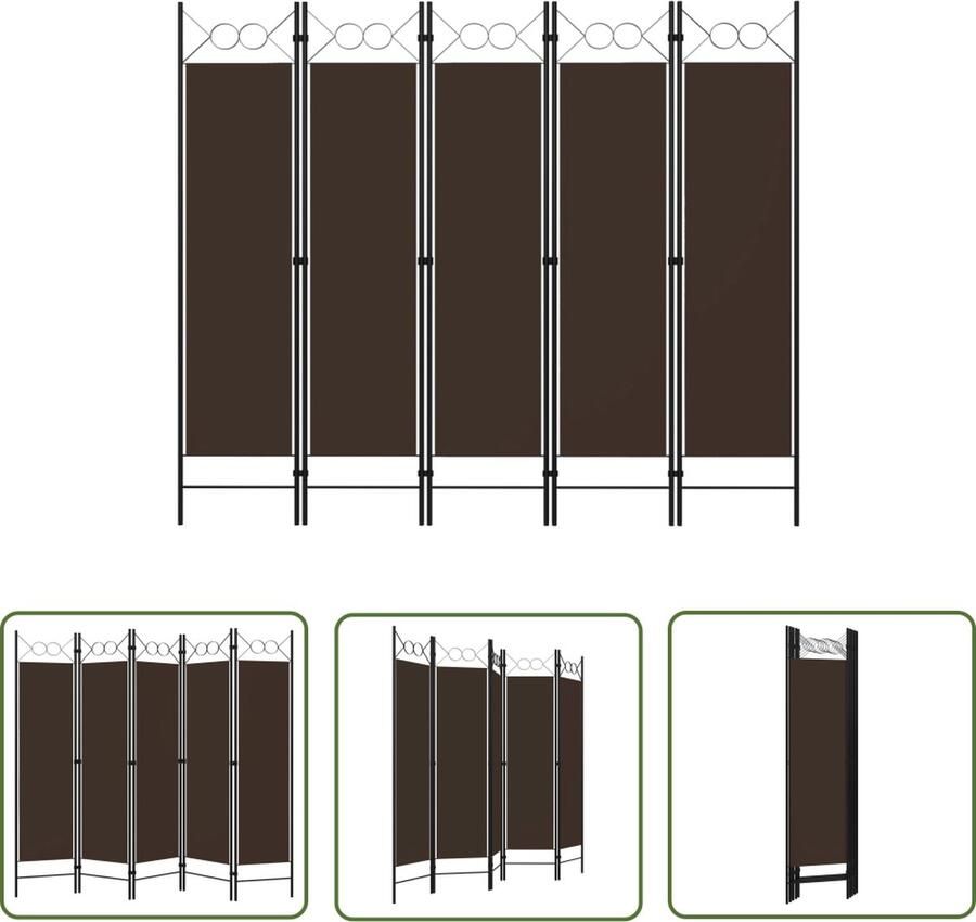 VidaXL The Living Store Ruimteverdeler Vrijstaand Bruin 200 x 180 cm Met 5 panelen