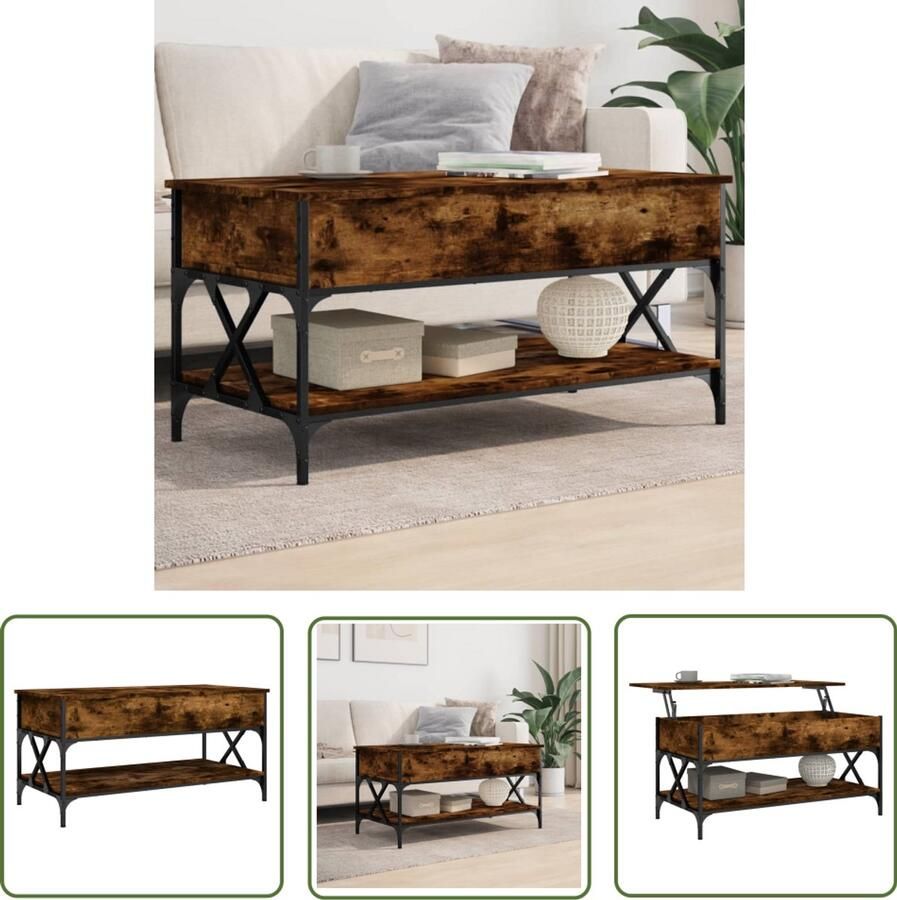 VidaXL The Living Store Salontafel 100x50x50 cm bewerkt hout en metaal gerookt eiken Salontafel Salontafels Bijzettafel Banktafel