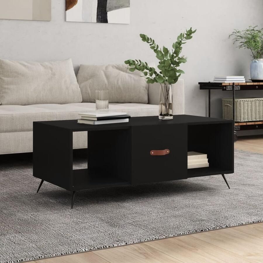 The Living Store Salontafel Hout en IJzer 102 x 50 x 40 cm Opbergruimte Zwarte Tafelblad Praktische deur Salontafel Houten Salontafel Zwarte Salontafel Met Opbergruimte Bijzettafel