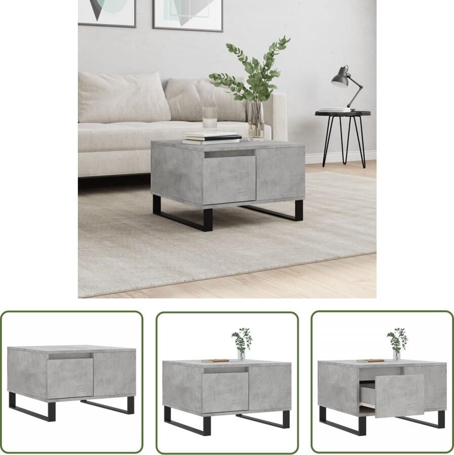 VidaXL The Living Store Salontafel 55x55x36 5 cm bewerkt hout betongrijs Salontafel Bijzettafel Houten Salontafel Betonnen Salontafel Grijze Salontafel