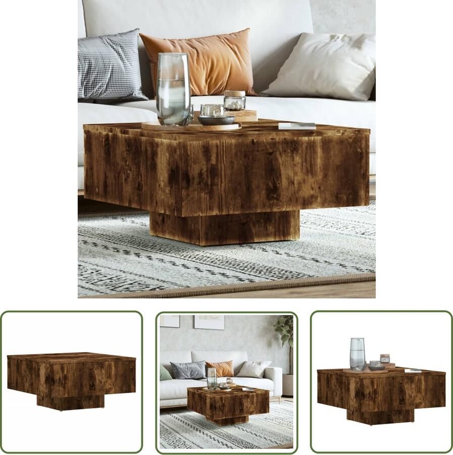 VidaXL The Living Store Salontafel 60x60x31 5 cm bewerkt hout gerookt eikenkleurig Salontafel Houten Salontafel Gerookte Eiken Salontafel Salontafeltje Bijzettafel - Foto 2