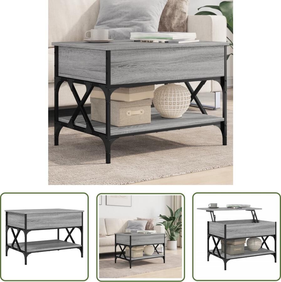 VidaXL The Living Store Salontafel 70x50x50 cm bewerkt hout en metaal grijs sonoma Salontafel Lift Top Tafel Woonkamer Meubilair Grijze Salontafel Houten Salontafel