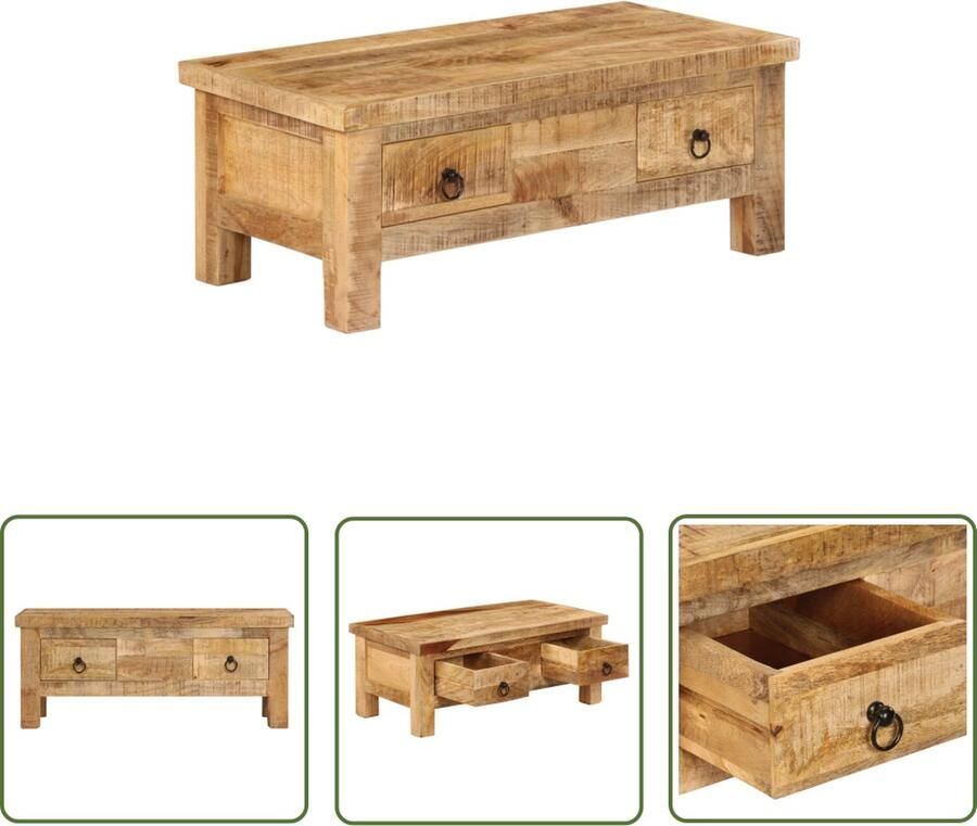 The Living Store Salontafel Vintage Hout 90 x 45 x 35 cm Met 2 lades Salontafel Vintage Meubilair Mangohouten Salontafel Bruin Houten Salontafel