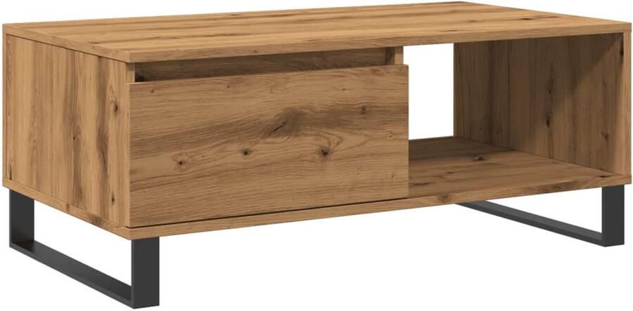 VidaXL The Living Store Salontafel 90x50x36 5 cm bewerkt hout artisanaal eikenkleurig Salontafel Bijzettafel Houten Tafel Eikenhouten Tafel Bewerkt Hout
