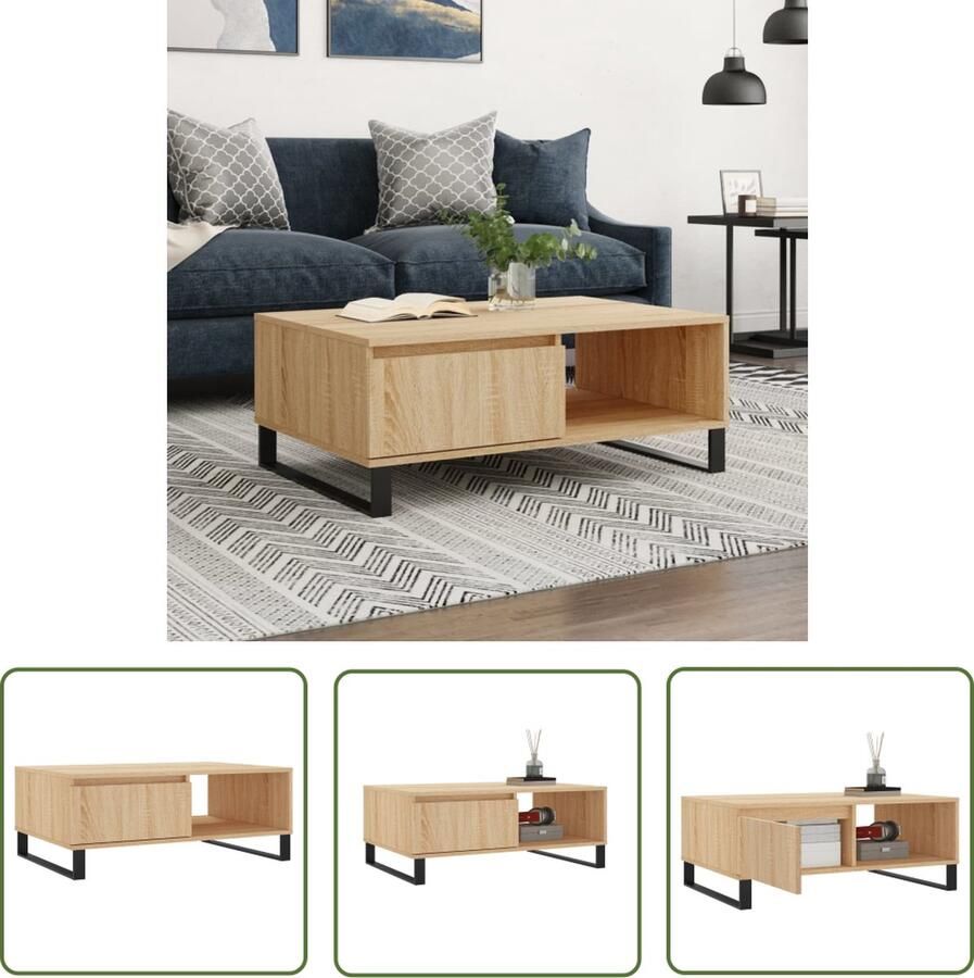 VidaXL The Living Store Salontafel 90x60x35 cm bewerkt hout sonoma eikenkleurig Salontafel Houten Salontafel Salontafeltje Eiken Salontafel Tv Tafellaar