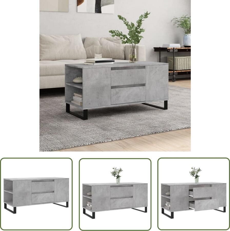 VidaXL The Living Store Salontafel Betongrijs 102 x 44.5 x 50 cm Met 2 lades en 4 vakken