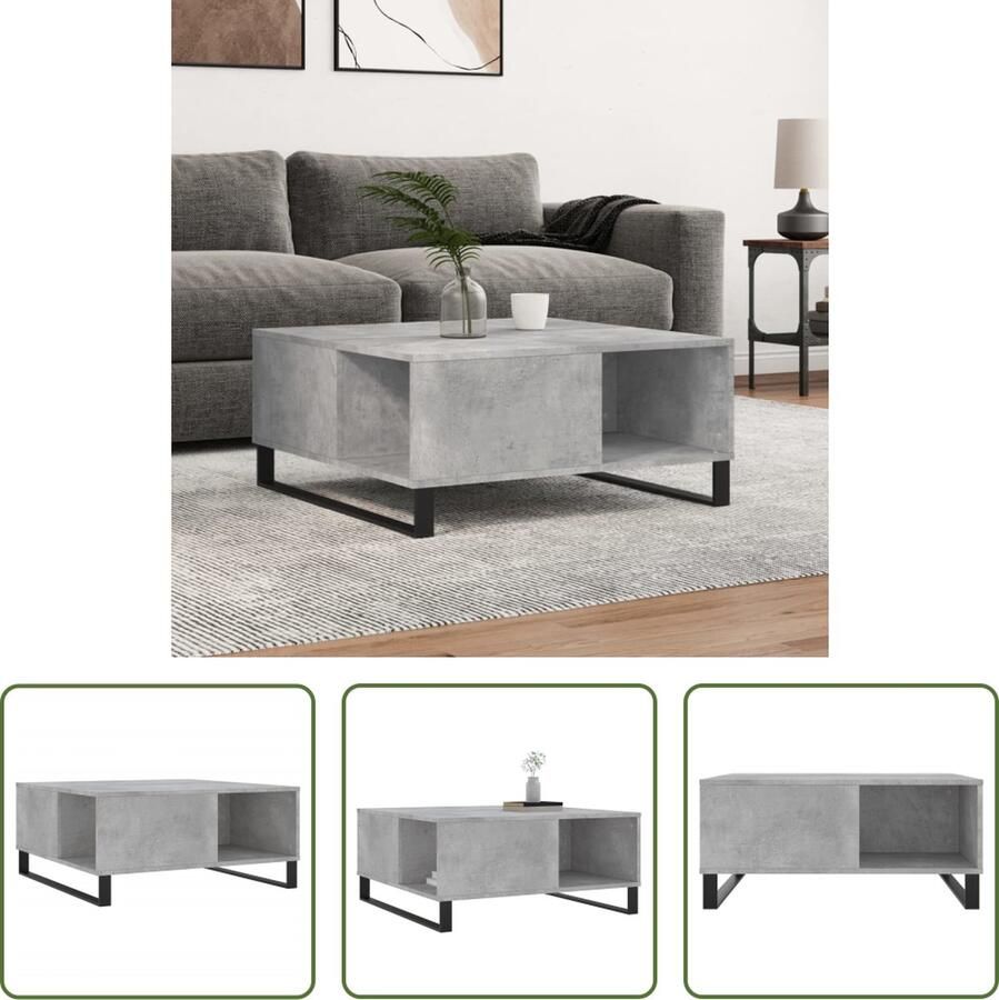 VidaXL The Living Store Salontafel Betongrijs 80 x 80 x 36.5 cm Duurzaam bewerkt hout en metaal