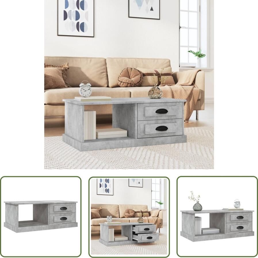 VidaXL The Living Store Salontafel Betongrijs 90 x 50 x 35 cm Duurzaam bewerkt hout