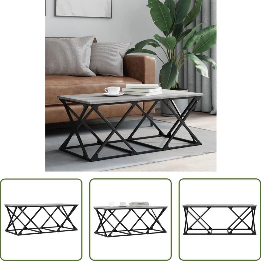 VidaXL The Living Store Salontafel Bewerkt hout en metaal 100 x 49 x 40 cm Grijs Sonoma Eiken