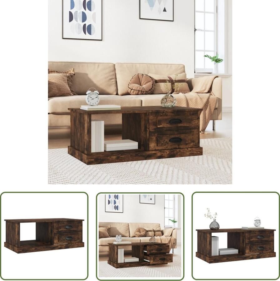 VidaXL The Living Store Salontafel Functioneel Salontafel 90 x 50 x 35 cm Gerookt Eiken