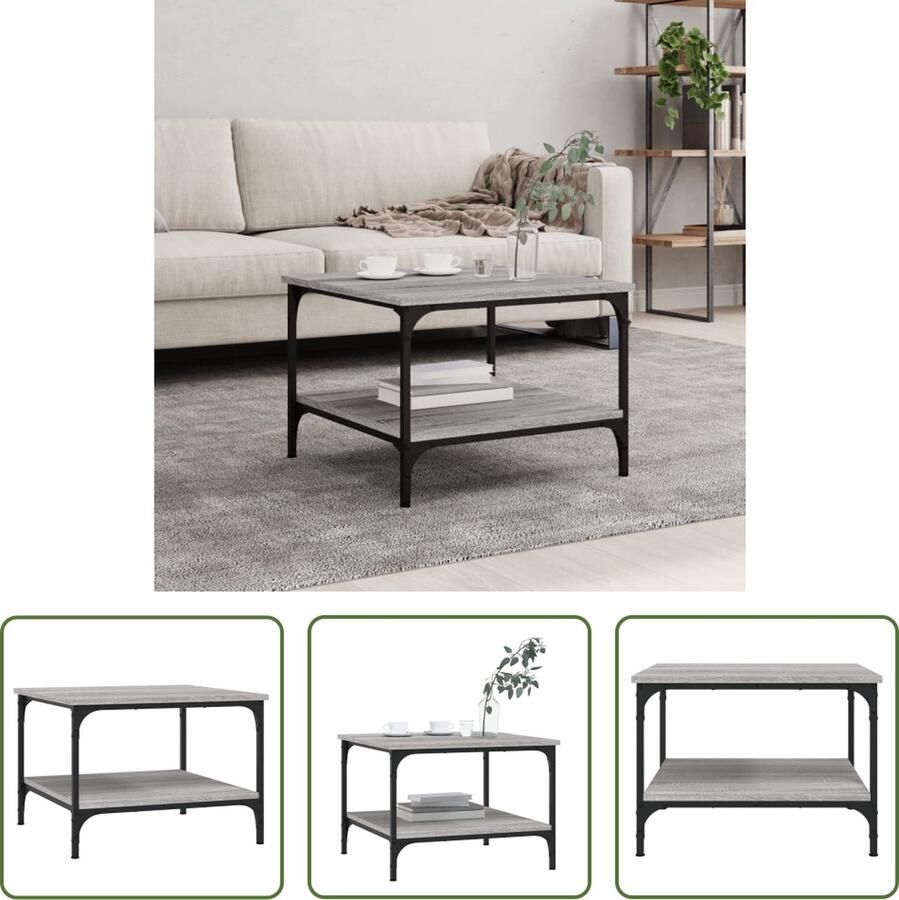 VidaXL The Living Store Salontafel Grijs Sonoma Eiken 55x55x40 cm bewerkt hout en ijzer