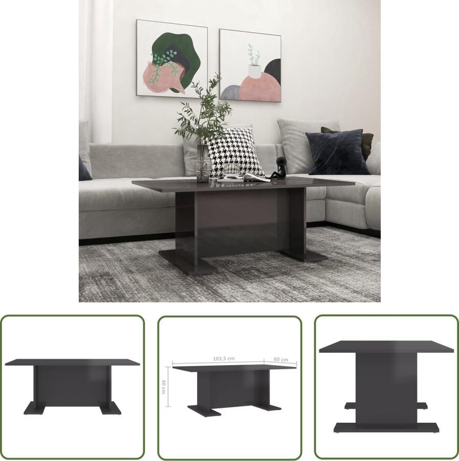 VidaXL The Living Store Salontafel Hoogglans grijs Spaanplaat 103.5 x 60 x 40 cm Stevig en duurzaam - Foto 2