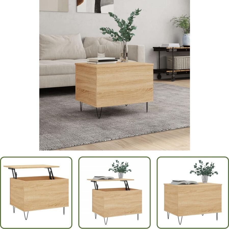VidaXL The Living Store Salontafel Lift-top design Duurzaam hout Voldoende opbergruimte Metalen poten