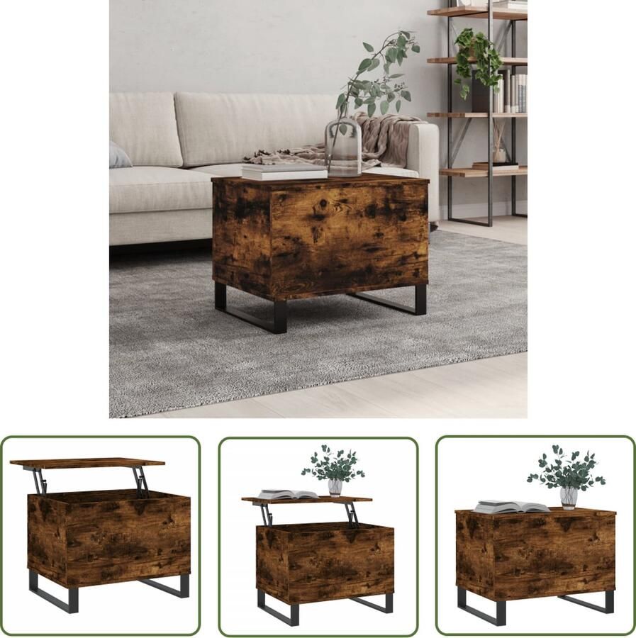 VidaXL The Living Store Salontafel Lift-Top Gerookt Eiken 60 x 44.5 x 45 cm Bewerkt hout en Metaal