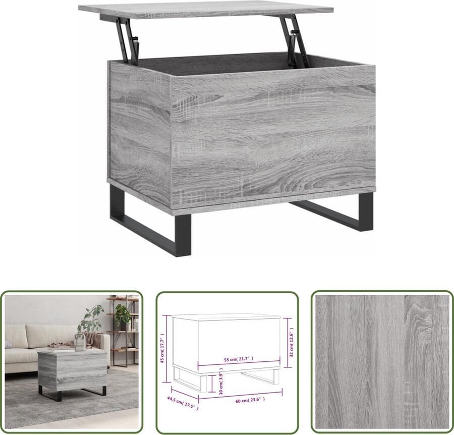 VidaXL The Living Store Salontafel Lift-Top Grijs Sonoma Eiken 60x44.5x45 cm