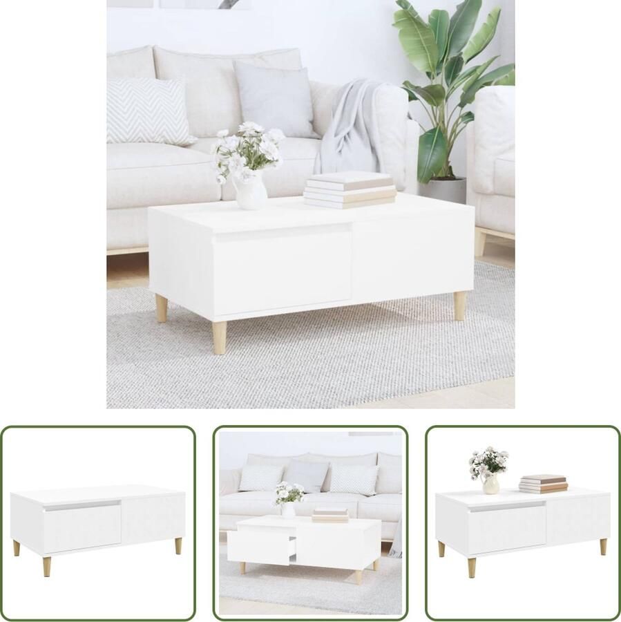 VidaXL The Living Store Salontafel Scandinavisch Wit 90 x 50 x 36.5 cm Houten poten