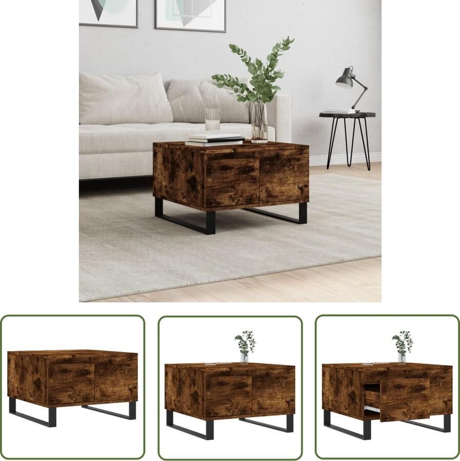 VidaXL The Living Store Salontafel Smoked Oak Hout Metaal 55x55x36.5 cm Met lade