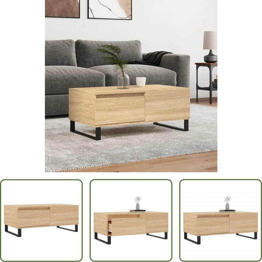 VidaXL The Living Store Salontafel Sonoma Eiken Bewerkt Hout 90x50x36.5 cm Opbergruimte Stevig Tafelblad