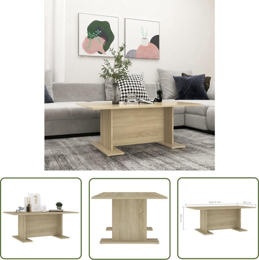 VidaXL The Living Store Salontafel Sonoma Eiken Spaanplaat 103.5 x 60 x 40 cm Stevig Duurzaam